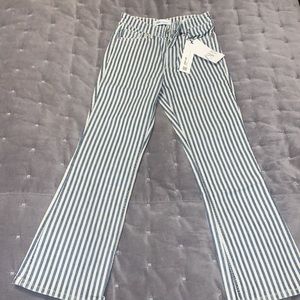 Zara Striped Cropped Flare Jeans